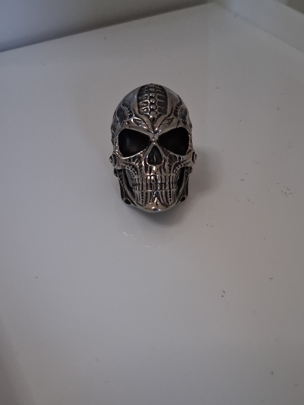 Intricate Skull Ring in Antique Silver Tone 316L Surgical Steel